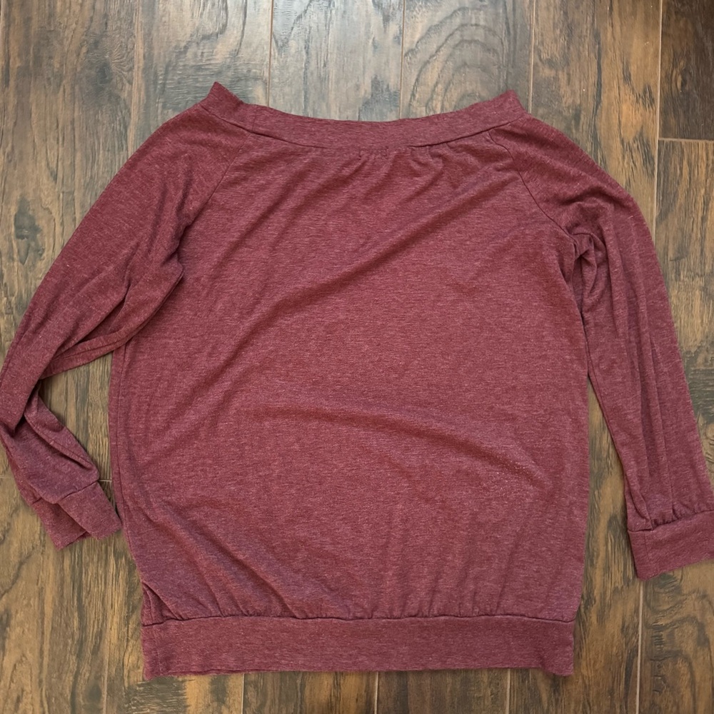 Halife XLWine Red Long Sleeve Boat Neck Off Shoulder Blouse - Picture 2 of 8